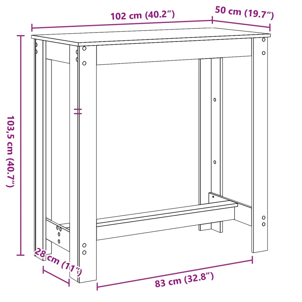 Bar Table White 102x50x103.5 cm Engineered Wood