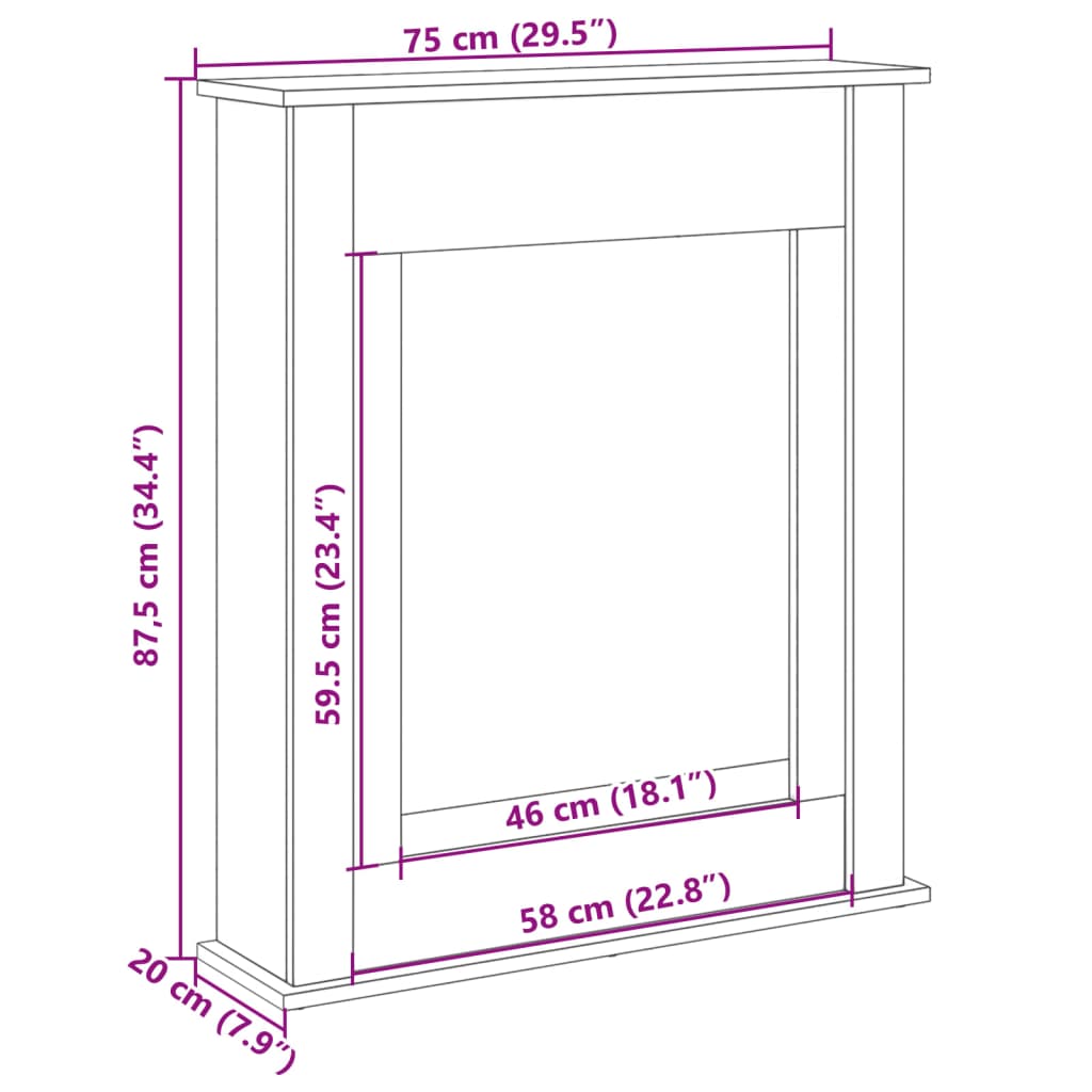 Fireplace Surround Concrete Grey 75x20x87.5 cm Engineered Wood