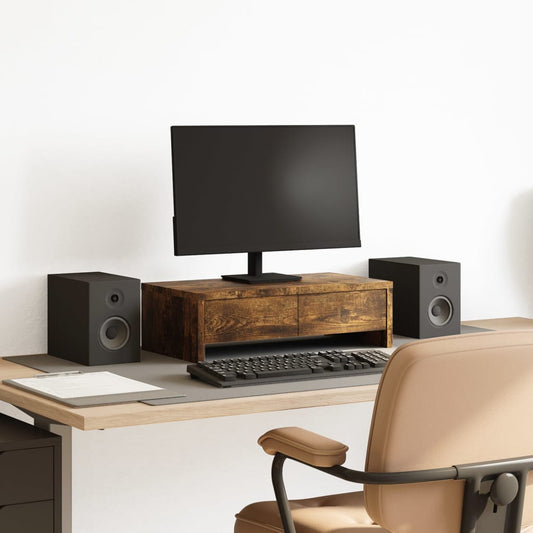 Monitor Stand with Drawers Smoked Oak 50x27x15 cm Engineered Wood