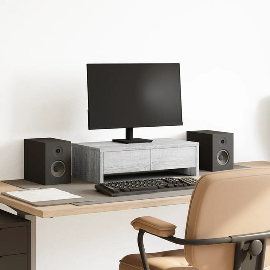 Monitor Stand with Drawers Grey Sonoma 50x27x15 cm Engineered Wood