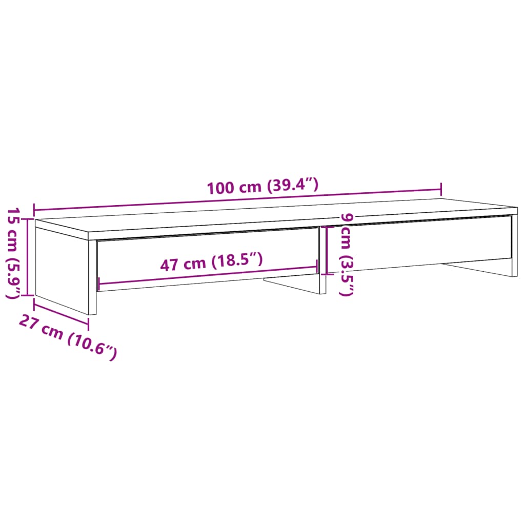 Monitor Stand with Drawers White 100x27x15 cm Engineered Wood