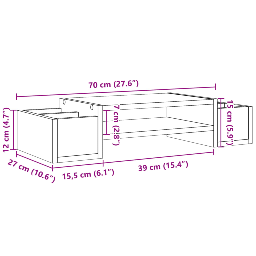 Monitor Stand with Storage Sonoma Oak 70x27x15 cm Engineered Wood