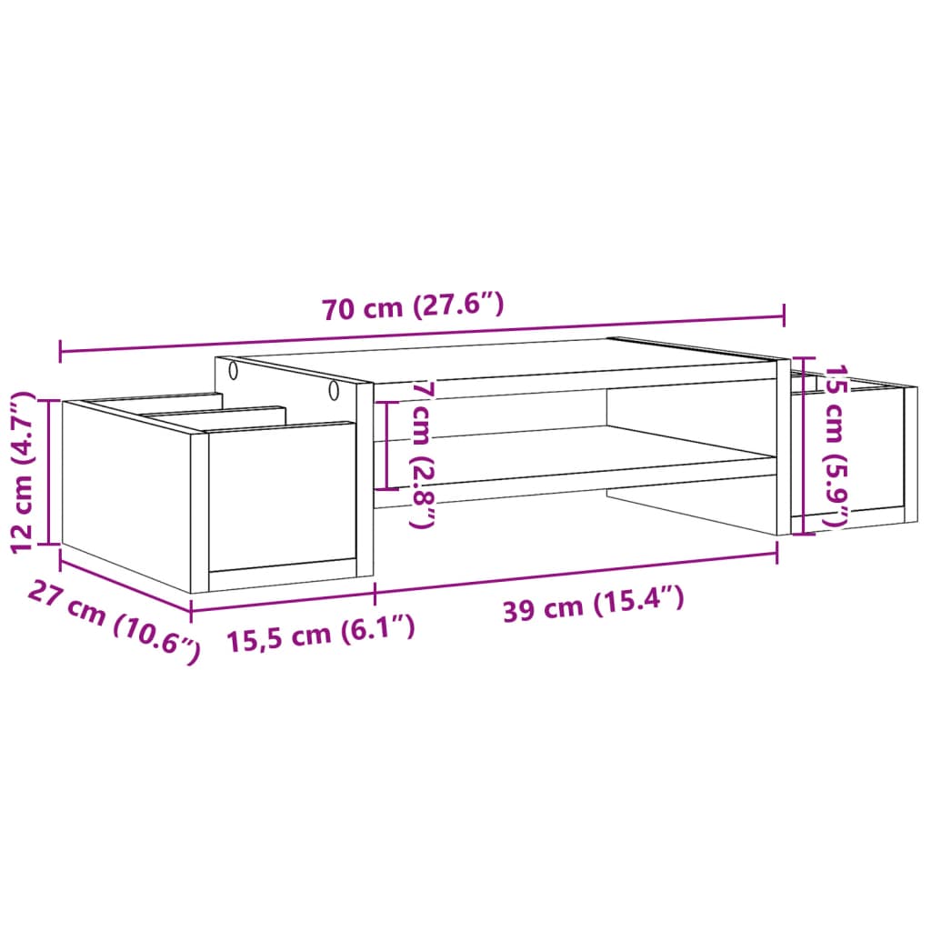 Monitor Stand with Storage Concrete Grey 70x27x15 cm Engineered Wood