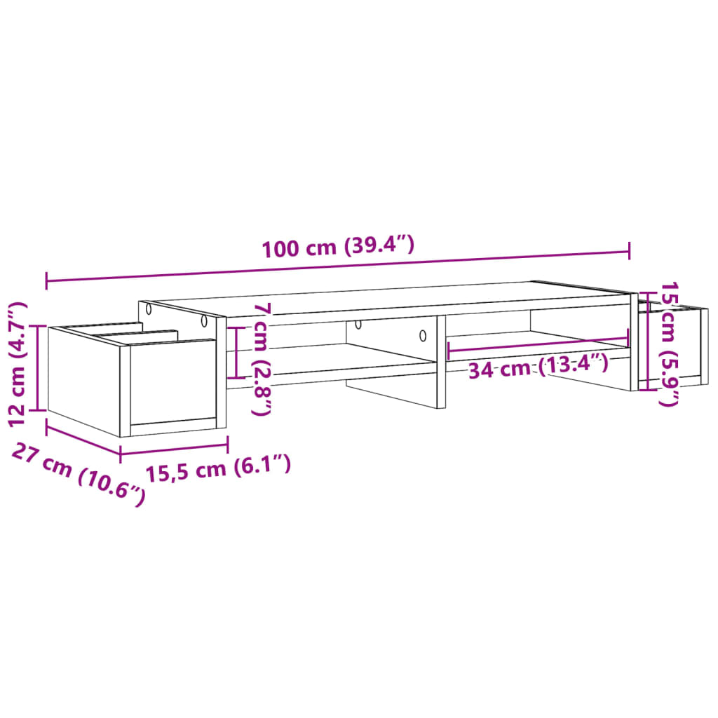 Monitor Stand with Storage White 100x27x15 cm Engineered Wood