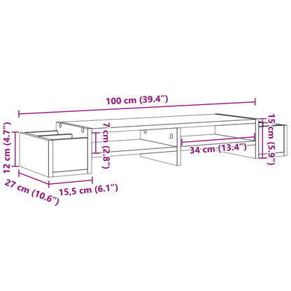 Monitor Stand with Storage White 100x27x15 cm Engineered Wood