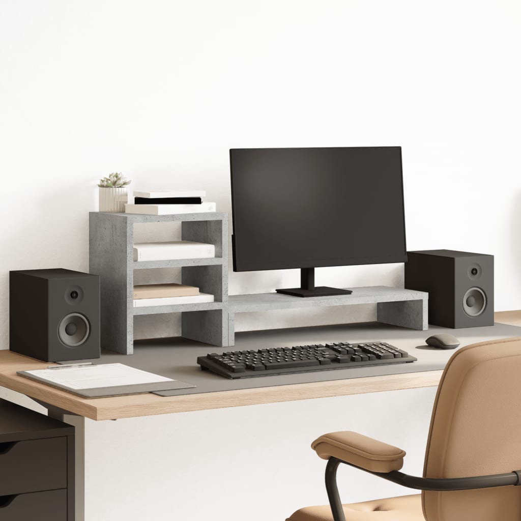 Monitor Stand with Desk Organiser Concrete Grey Engineered Wood