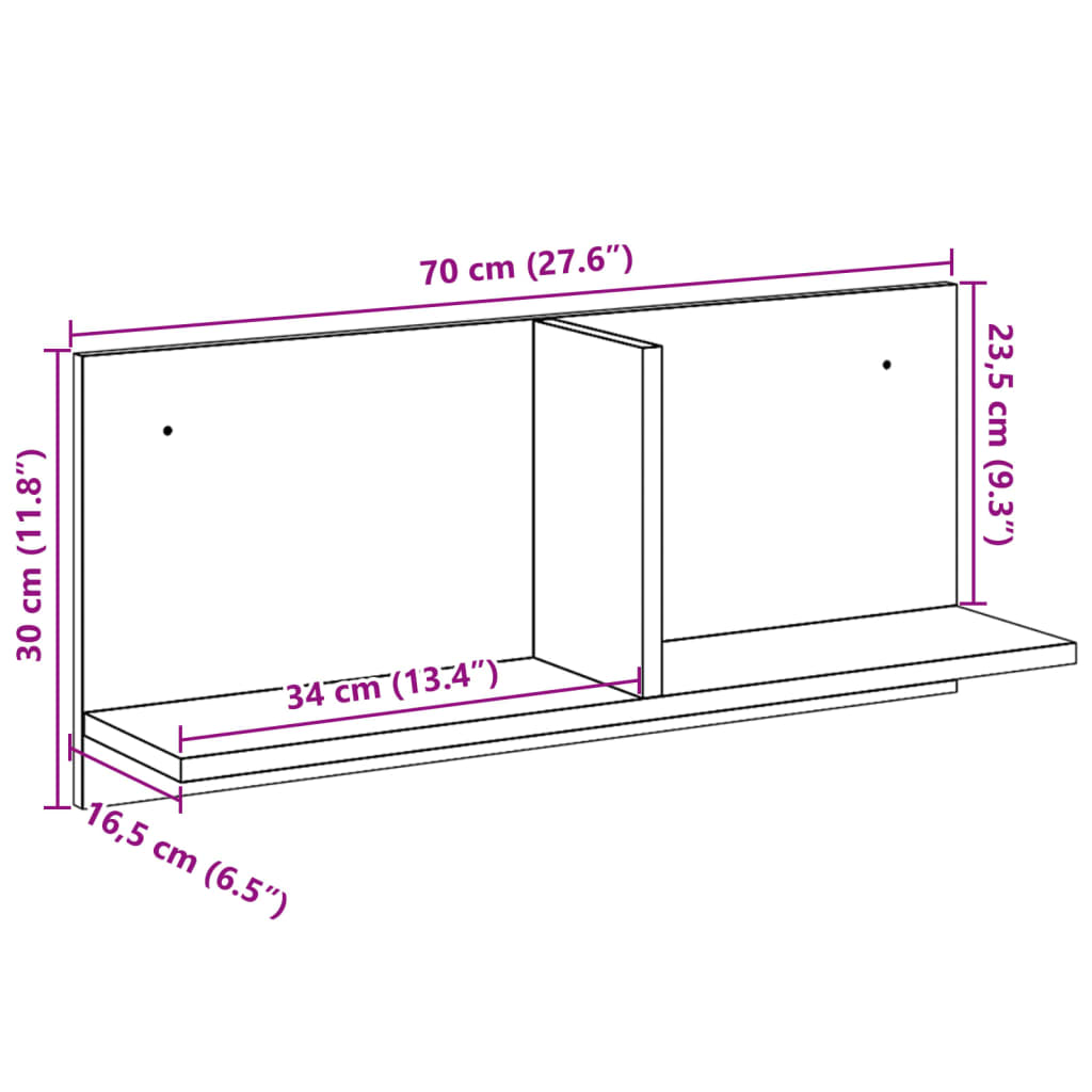 Wall Cabinet 70x16.5x30 cm Black Engineered Wood