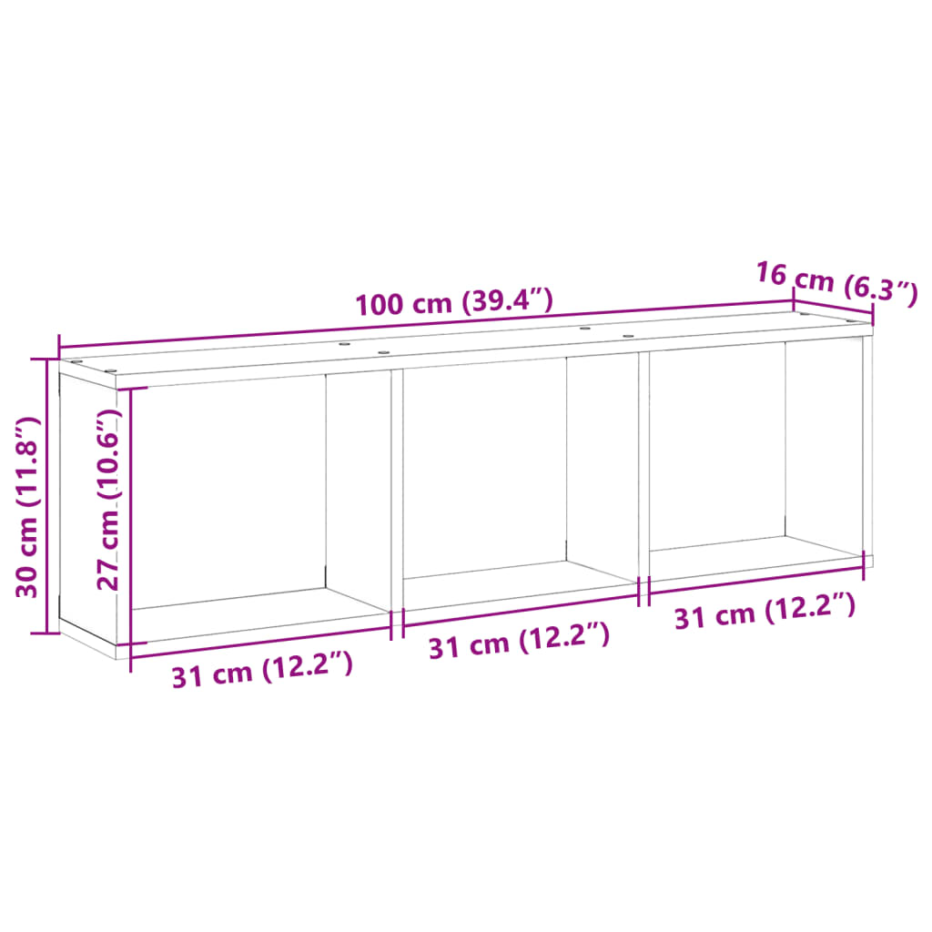 Wall Cabinet 100x16x30 cm White Engineered Wood