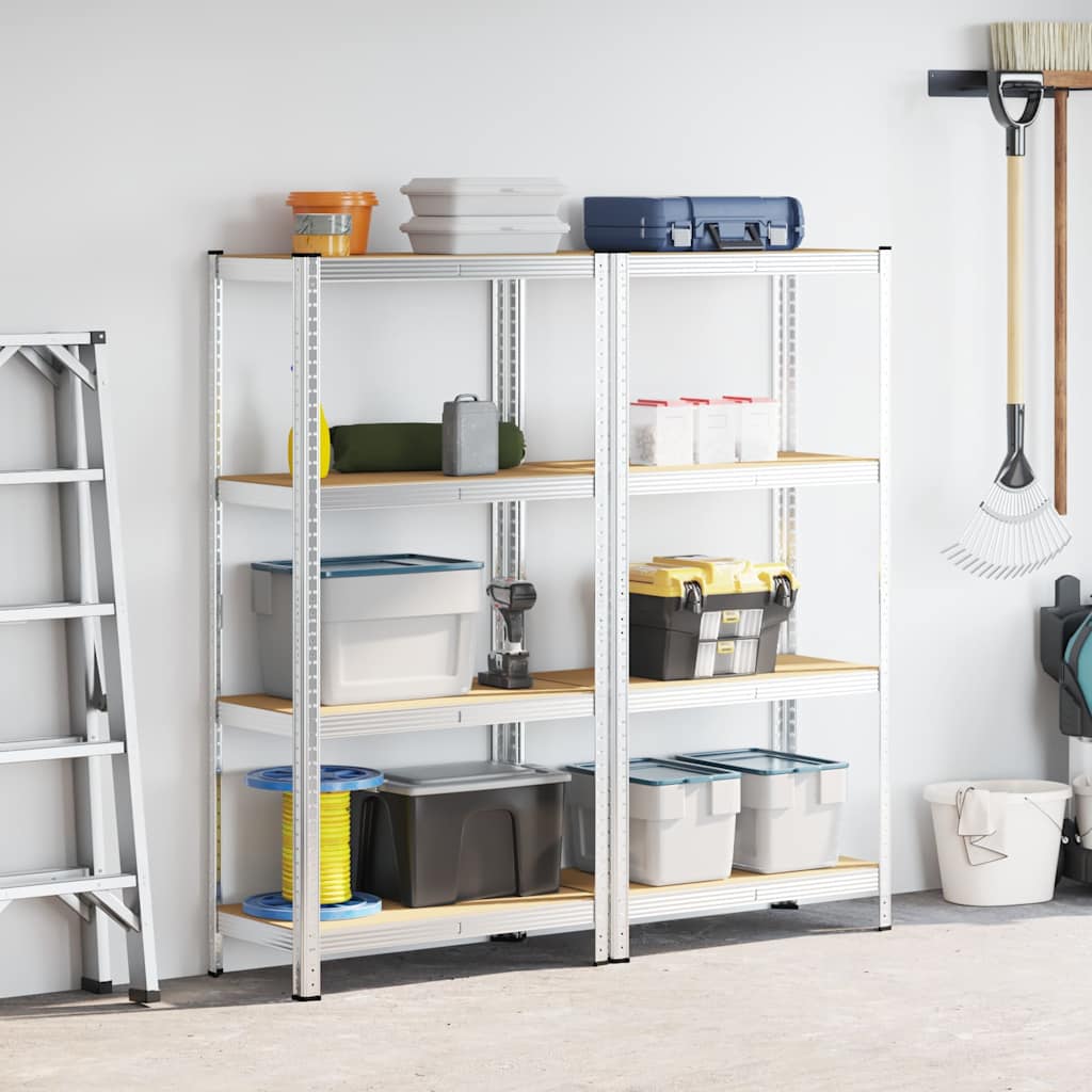 4-Layer Storage Shelves 2 pcs Silver Steel&Engineered Wood