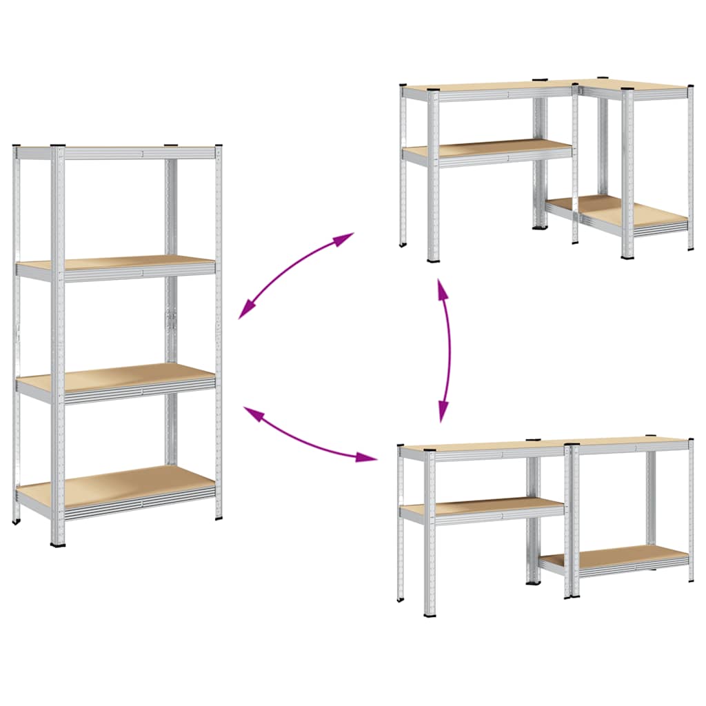 4-Layer Storage Shelves 2 pcs Silver Steel&Engineered Wood