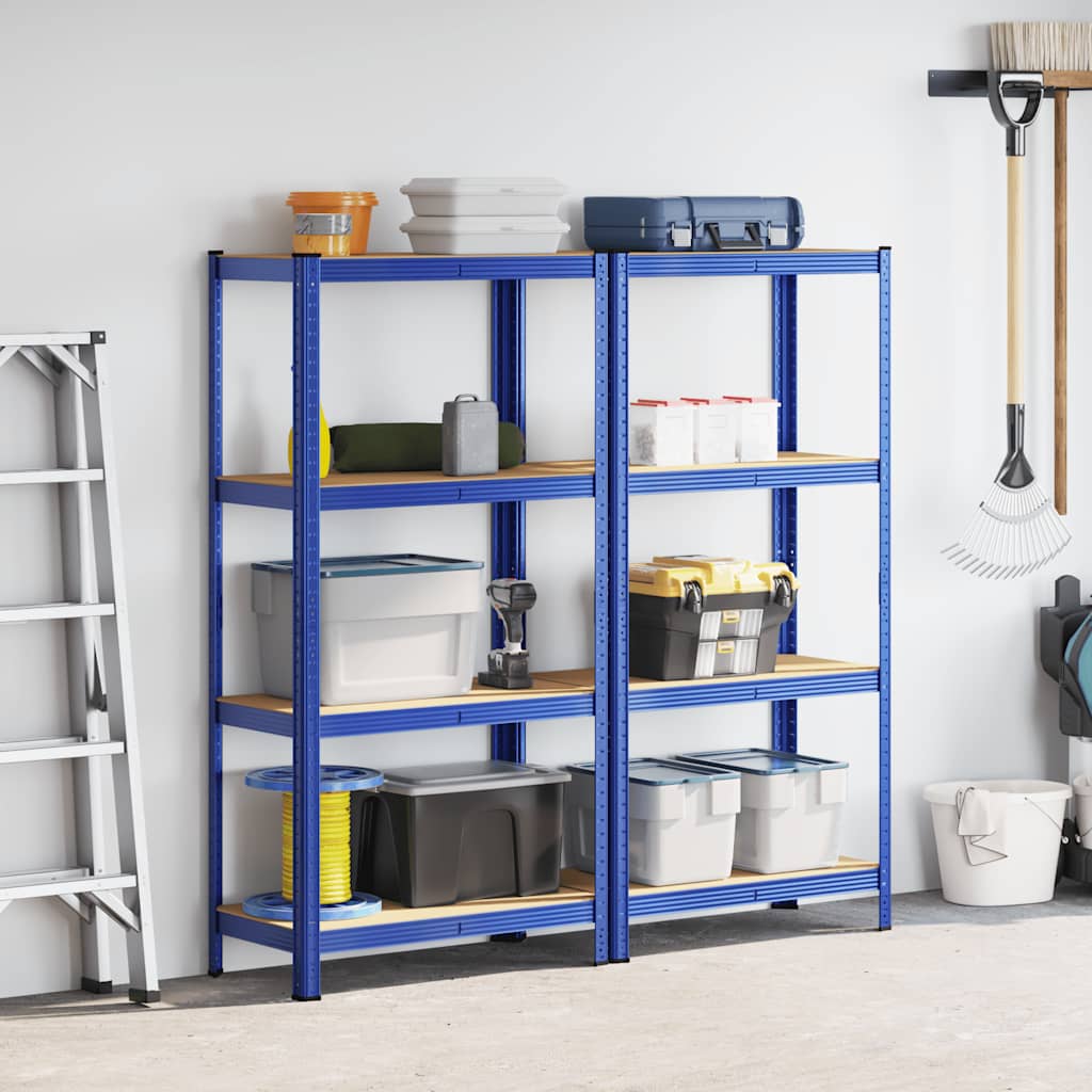 4-Layer Storage Shelves 2 pcs Blue Steel&Engineered Wood