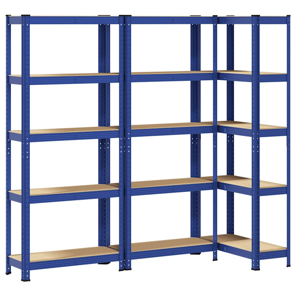 5-Layer Storage Shelves 3 pcs Blue Steel&Engineered Wood