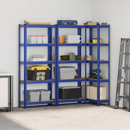 5-Layer Storage Shelves 3 pcs Blue Steel&Engineered Wood