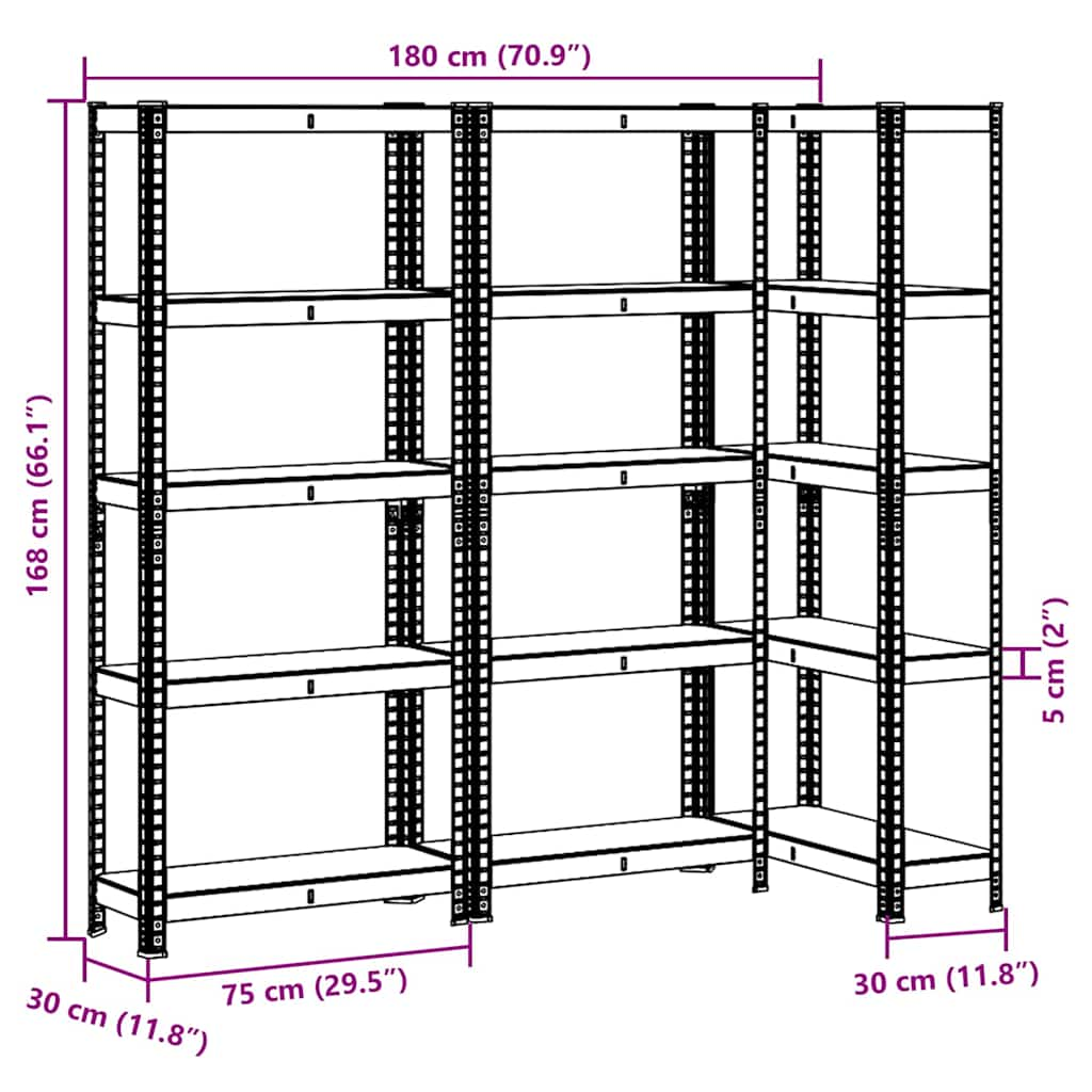 5-Layer Storage Shelves 3 pcs Blue Steel&Engineered Wood