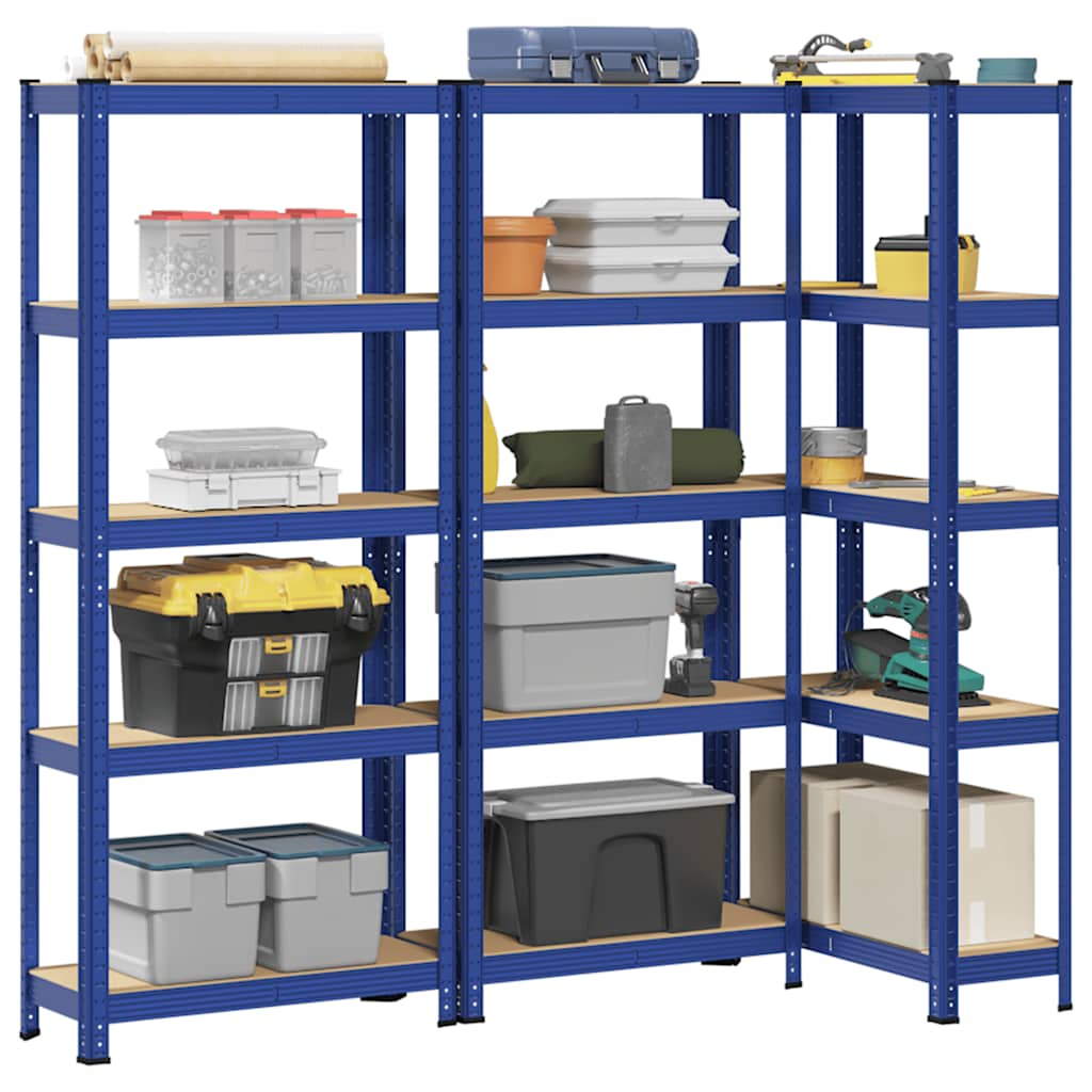 5-Layer Storage Shelves 3 pcs Blue Steel&Engineered Wood