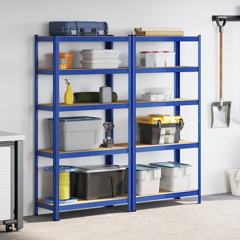 5-Layer Storage Shelves 2 pcs Blue Steel&Engineered Wood