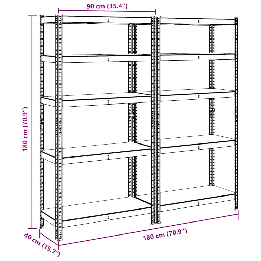 5-Layer Storage Shelves 2 pcs Blue Steel&Engineered Wood