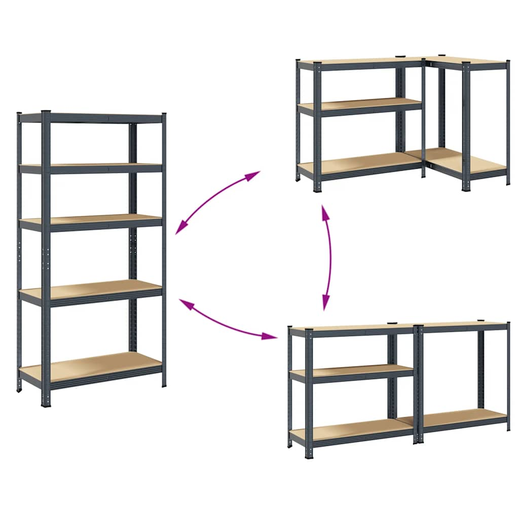 5-Layer Storage Shelves 2 pcs Anthracite Steel&Engineered Wood