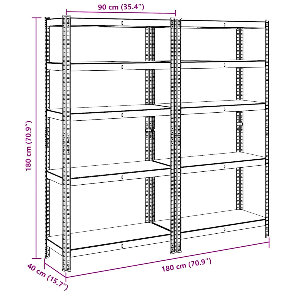 5-Layer Storage Shelves 2 pcs Anthracite Steel&Engineered Wood