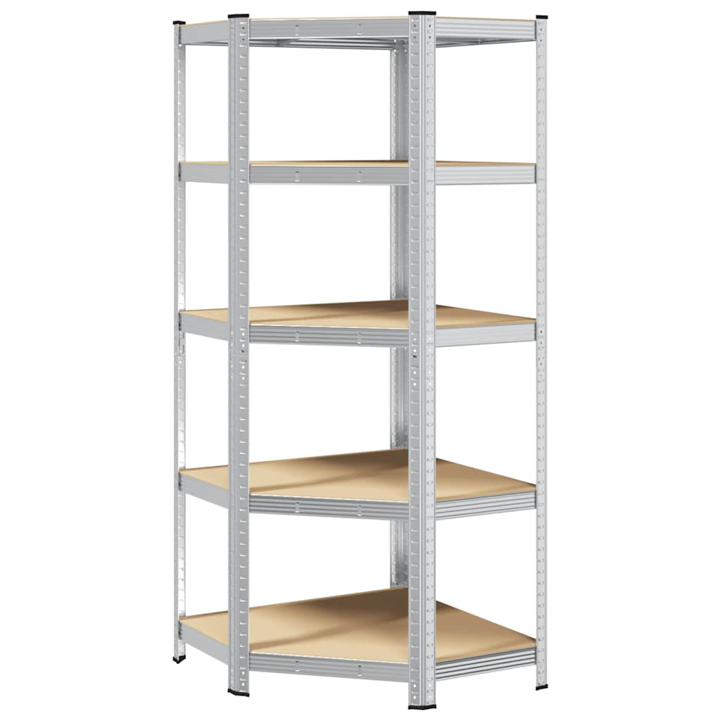 5-Layer Corner Shelf Silver Steel&Engineered Wood