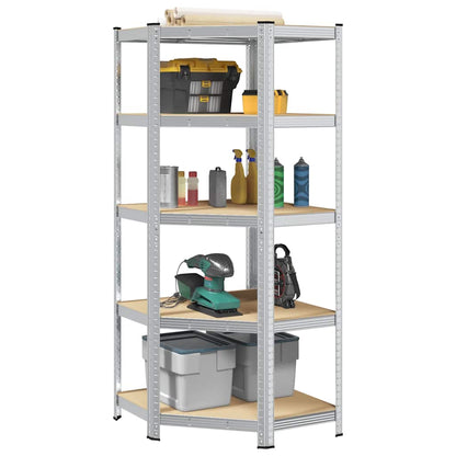 5-Layer Corner Shelf Silver Steel&Engineered Wood