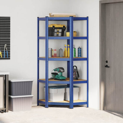 5-Layer Corner Shelf Blue Steel&Engineered Wood