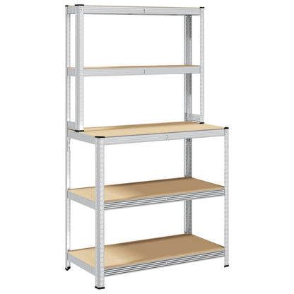 5-Layer Work Table with Shelves Silver Steel&Engineered Wood