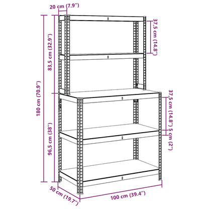 5-Layer Work Table with Shelves Silver Steel&Engineered Wood