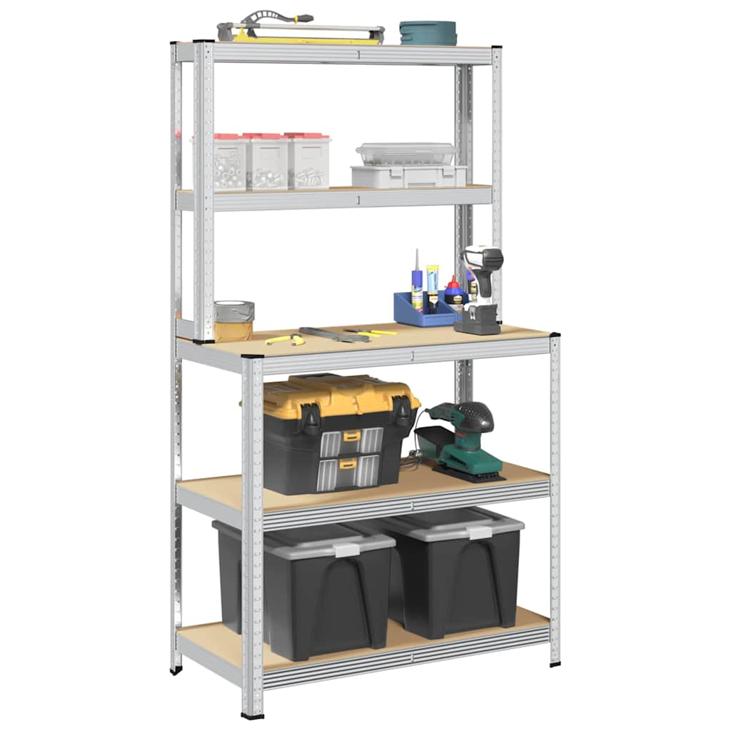 5-Layer Work Table with Shelves Silver Steel&Engineered Wood