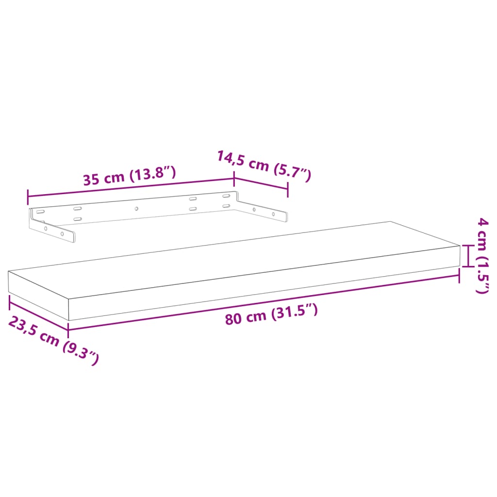 Floating Shelves 2 pcs 80x23.5x4 cm Engineered Wood