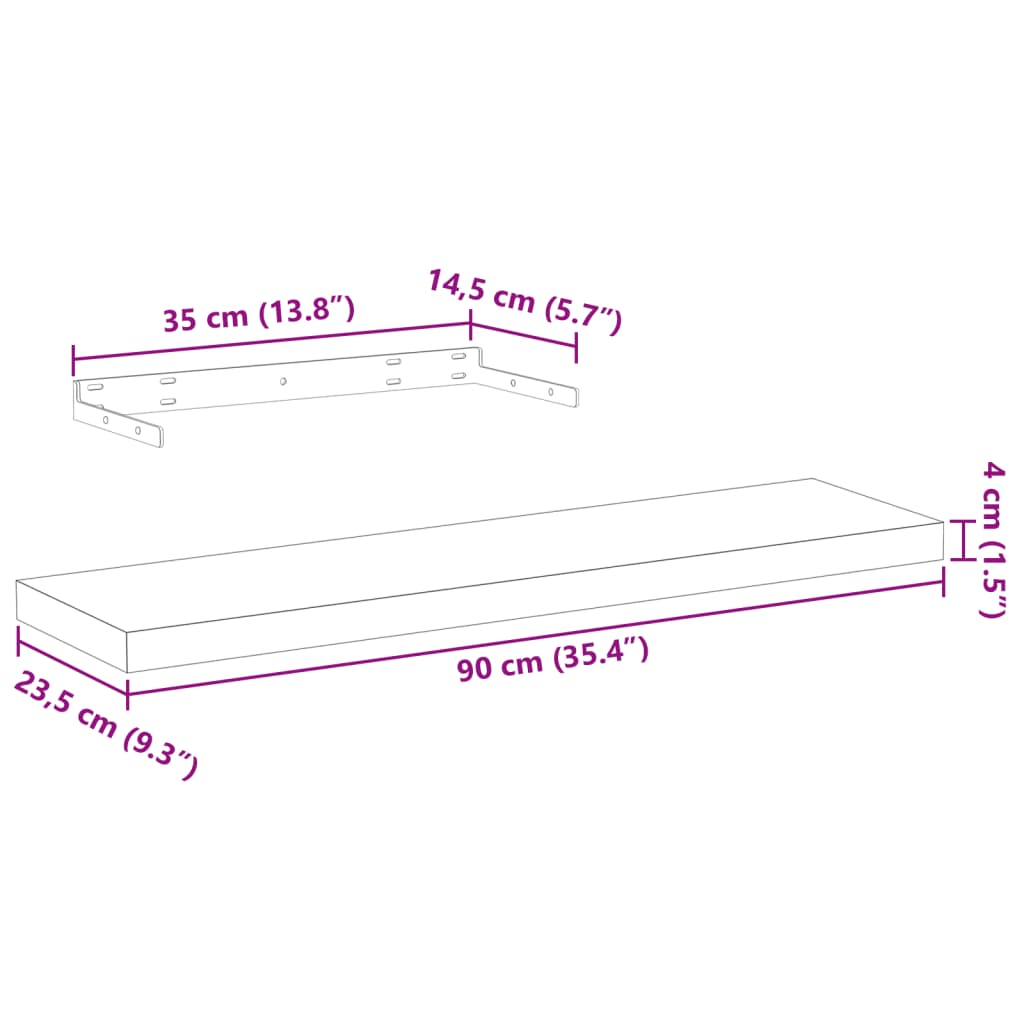 Floating Shelves 2 pcs 90x23.5x4 cm Engineered Wood