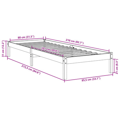 Extra Long Bed Frame without Mattress White 80x210 cm Solid Wood Pine