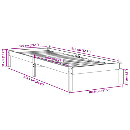 Extra Long Bed Frame without Mattress White 100x210 cm Solid Wood Pine