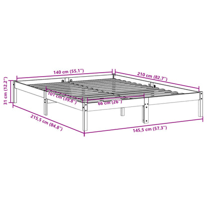 Extra Long Bed Frame without Mattress 140x210 cm Solid Wood Pine