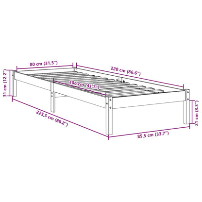 Extra Long Bed Frame without Mattress White 80x220 cm Solid Wood Pine