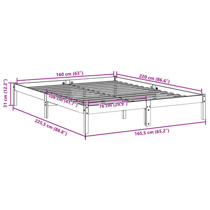 Extra Long Bed Frame without Mattress 160x220 cm Solid Wood Pine