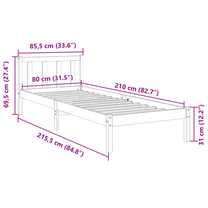 Extra Long Bed Frame without Mattress 80x210 cm Solid Wood Pine