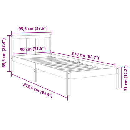 Extra Long Bed Frame without Mattress 90x210 cm Solid Wood Pine