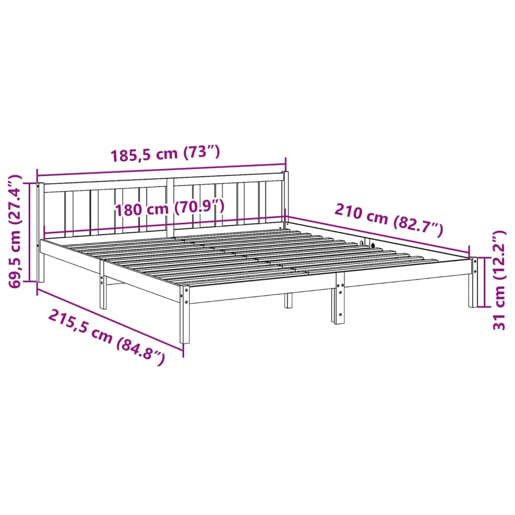 Extra Long Bed Frame without Mattress 180x210 cm Solid Wood Pine