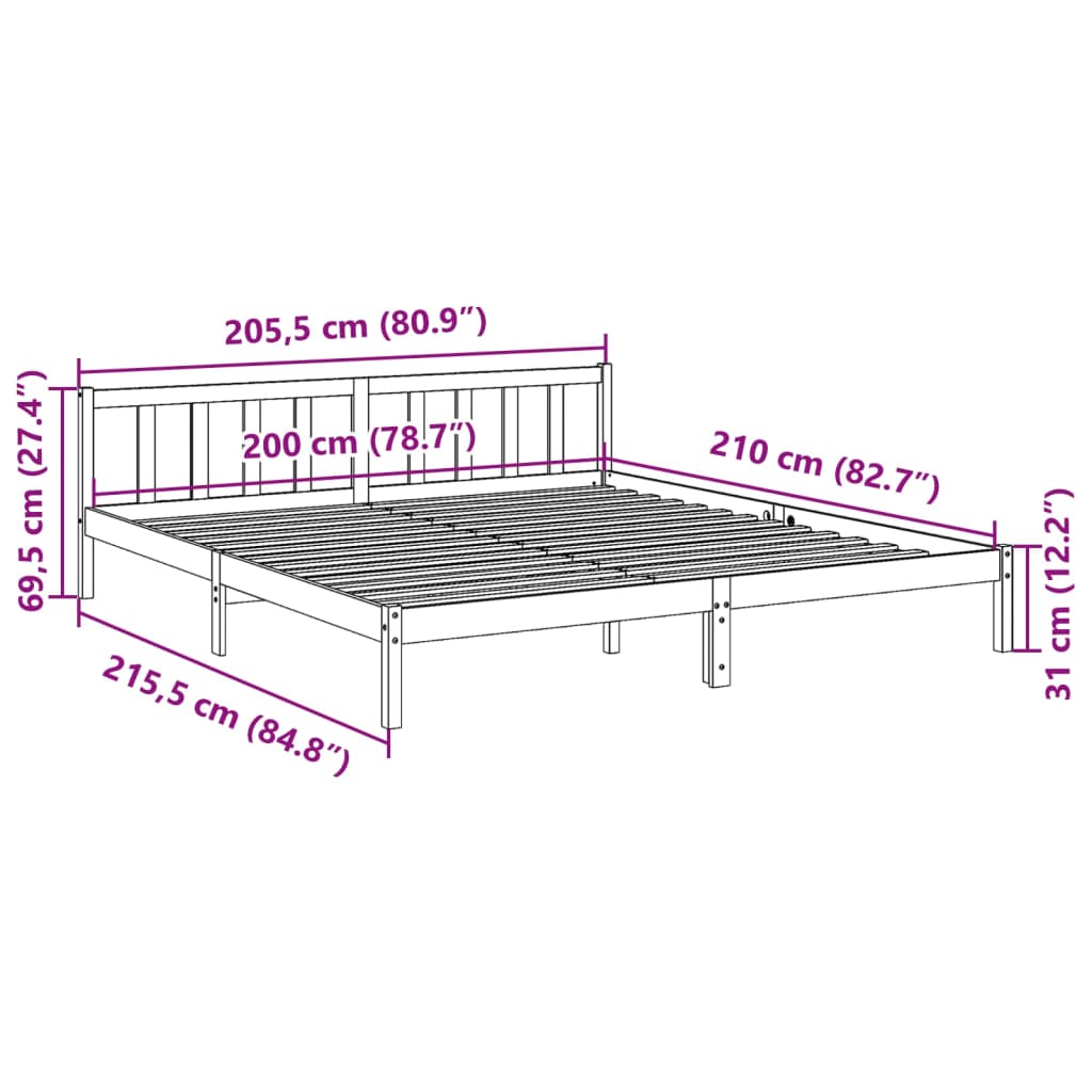 Extra Long Bed Frame without Mattress 200x210 cm Solid Wood Pine