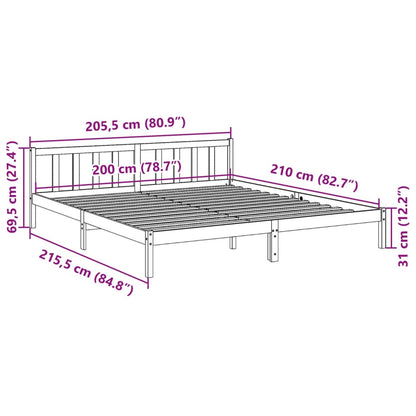 Extra Long Bed Frame without Mattress White 200x210 cm Solid Wood Pine