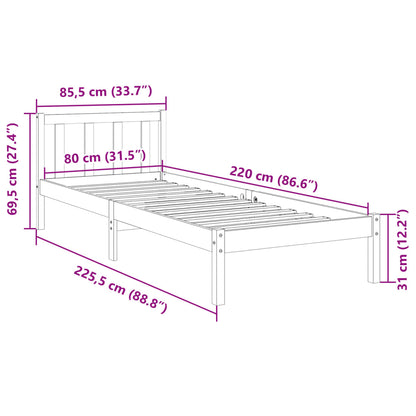 Extra Long Bed Frame without Mattress 80x220 cm Solid Wood Pine