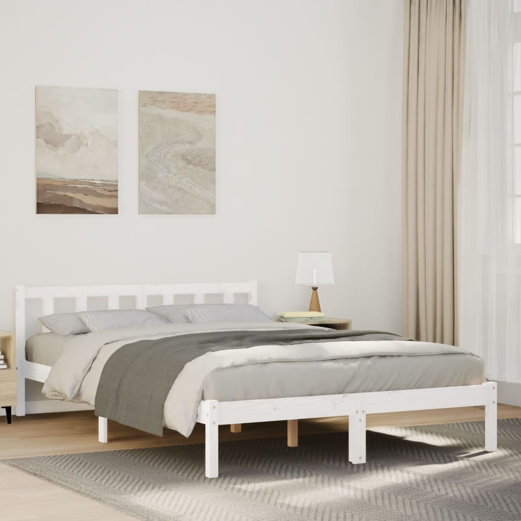 Extra Long Bed Frame without Mattress White 160x220 cm Solid Wood Pine