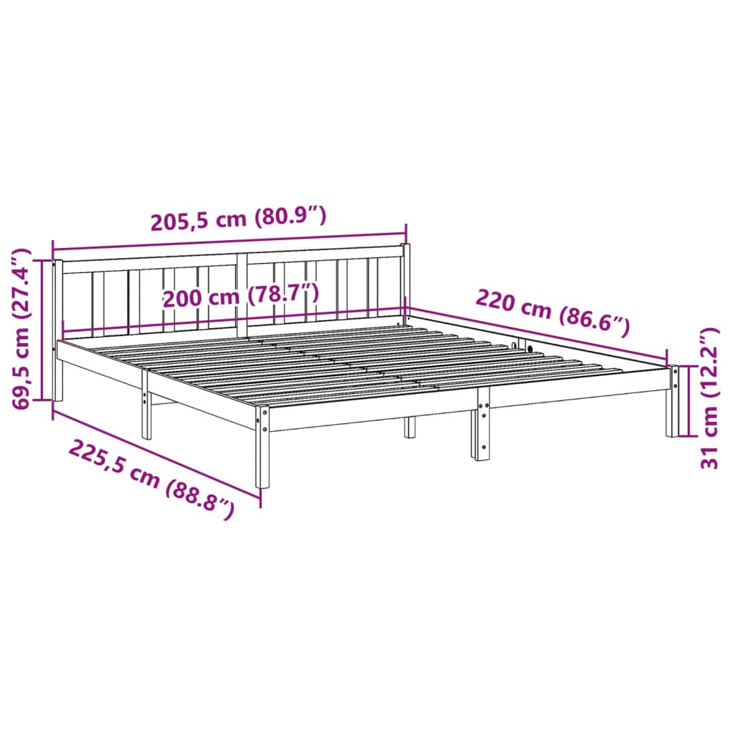 Extra Long Bed Frame without Mattress 200x220 cm Solid Wood Pine