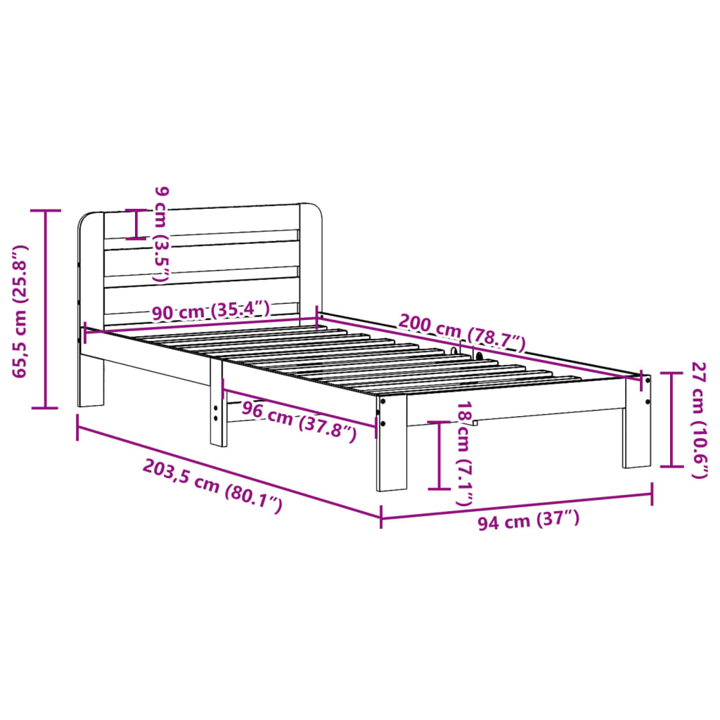 Bed Frame without Mattress White 90x200 cm Solid Wood Pine