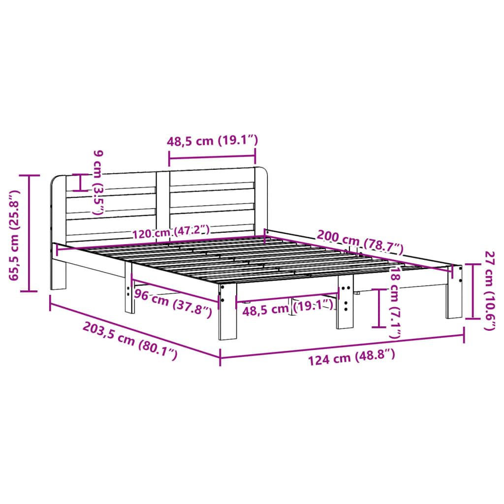 Bed Frame without Mattress 120x200 cm Solid Wood Pine