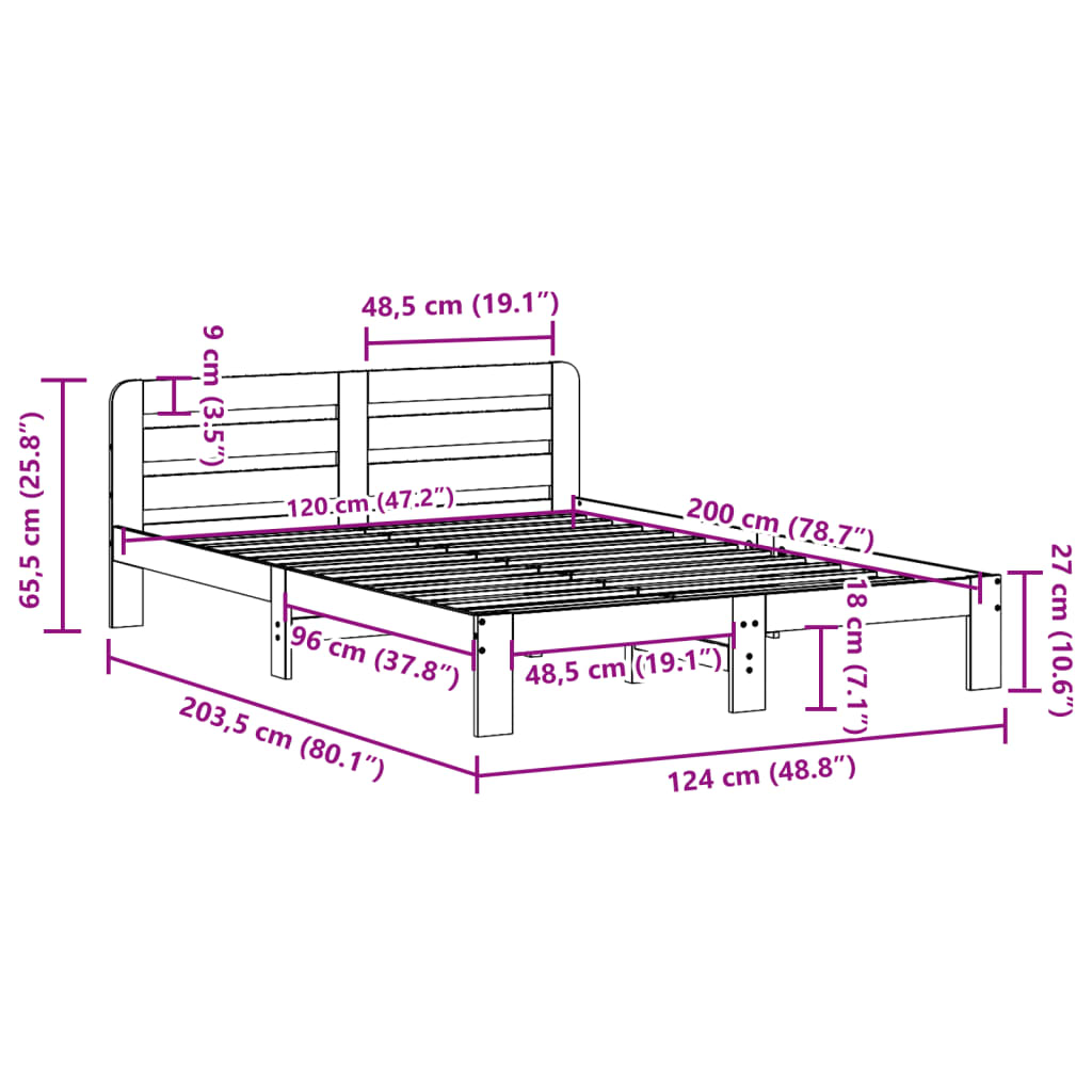 Bed Frame without Mattress White 120x200 cm Solid Wood Pine