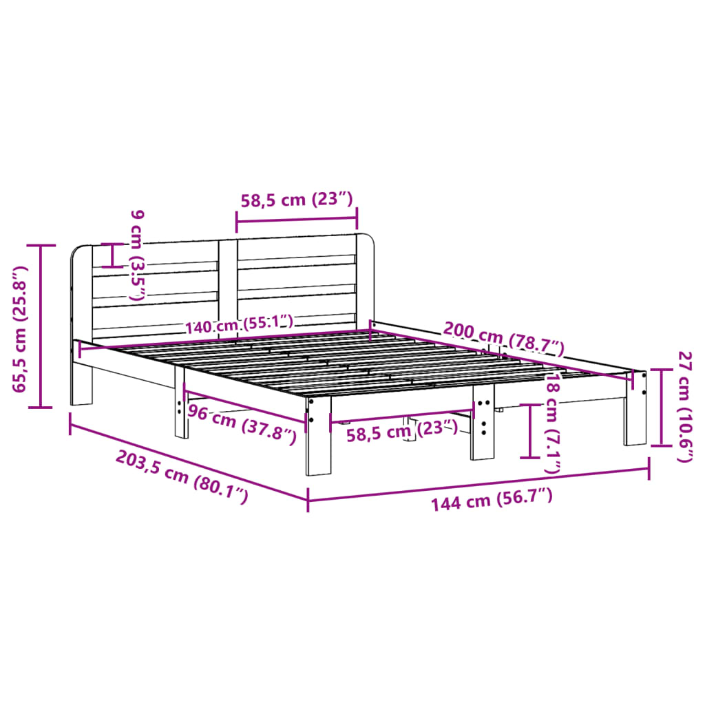 Bed Frame without Mattress White 140x200 cm Solid Wood Pine