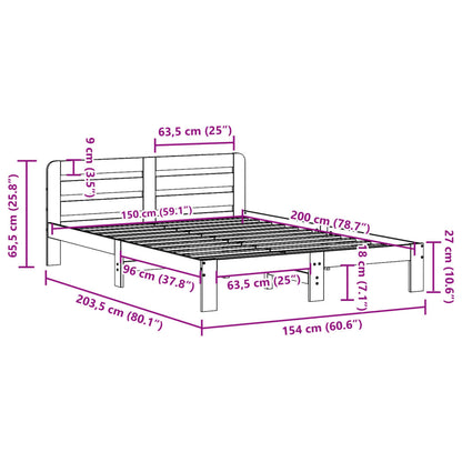 Bed Frame without Mattress 150x200 cm King Size Solid Wood Pine