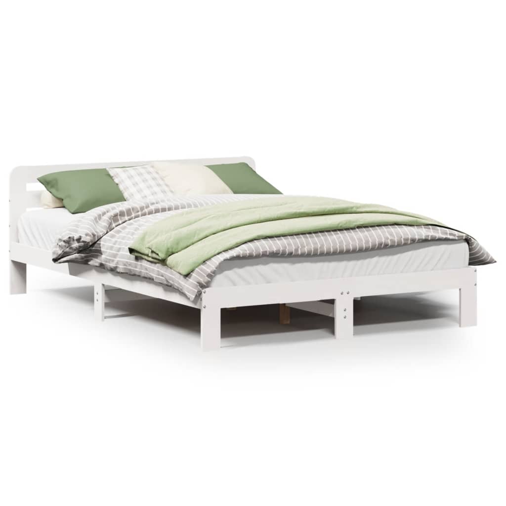 Bed Frame without Mattress White 150x200 cm King Size Solid Wood Pine